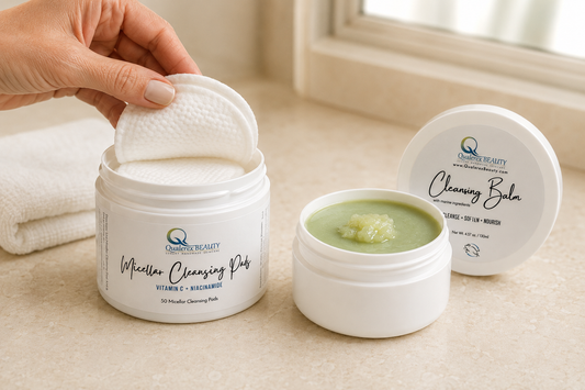 Qualerex Micellar Cleansing Pads and Marine Ingredients Cleansing Balm for a two-step double-cleansing routine.