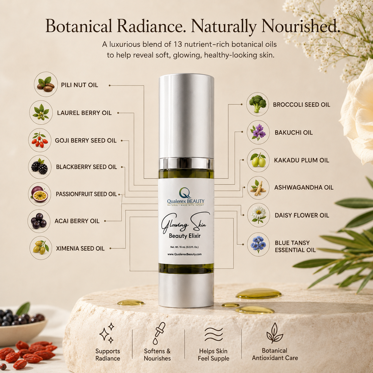 Glowing Skin Beauty Elixir – Botanical Radiance Oil for Soft, Luminous Skin