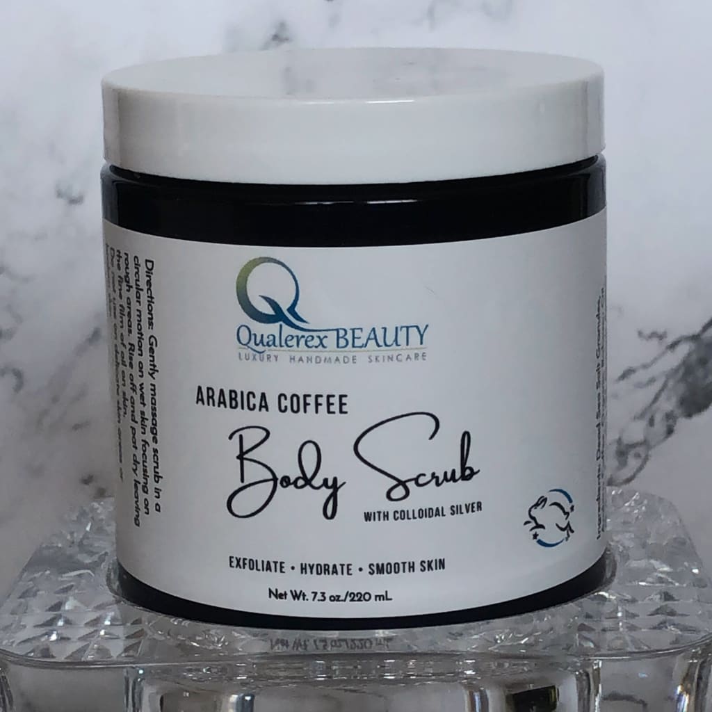 Arabica Coffee Body Scrub with Dead Sea Salt and Colloidal Silver to Exfoliate, Hydrate and Smooth Skin - Qualerex Beauty