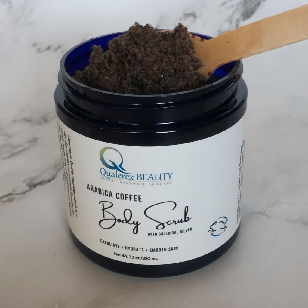 Arabica Coffee Body Scrub with Dead Sea Salt and Colloidal Silver to Exfoliate, Hydrate and Smooth Skin - Qualerex Beauty